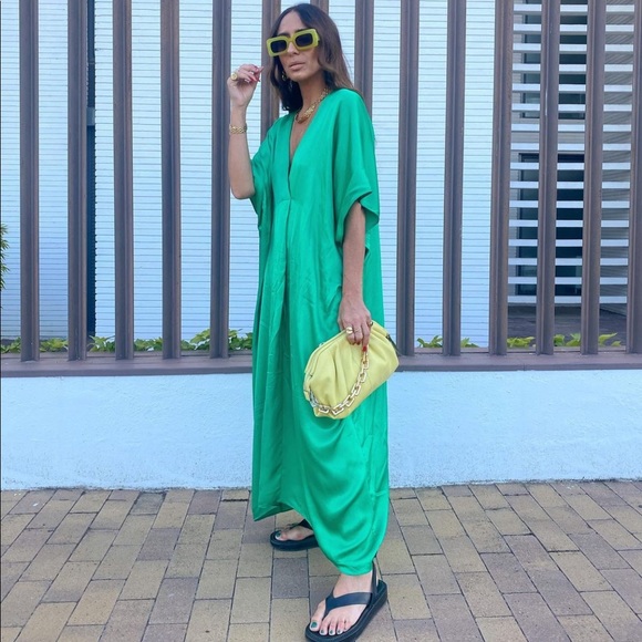 Zara Green Satin Kaftan Dress 